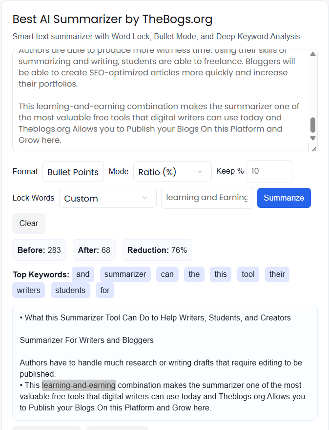 Locked keyword highlighted in summarizer output